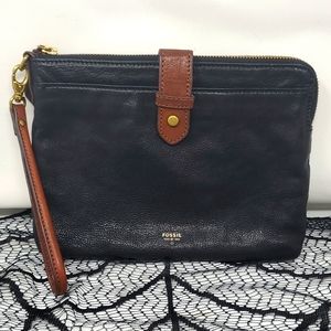Fossil leather wristlet